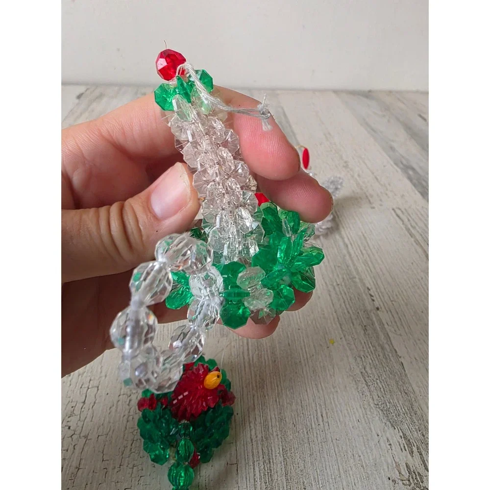 Vintage beaded candle ornament Red Green set Xmas tree